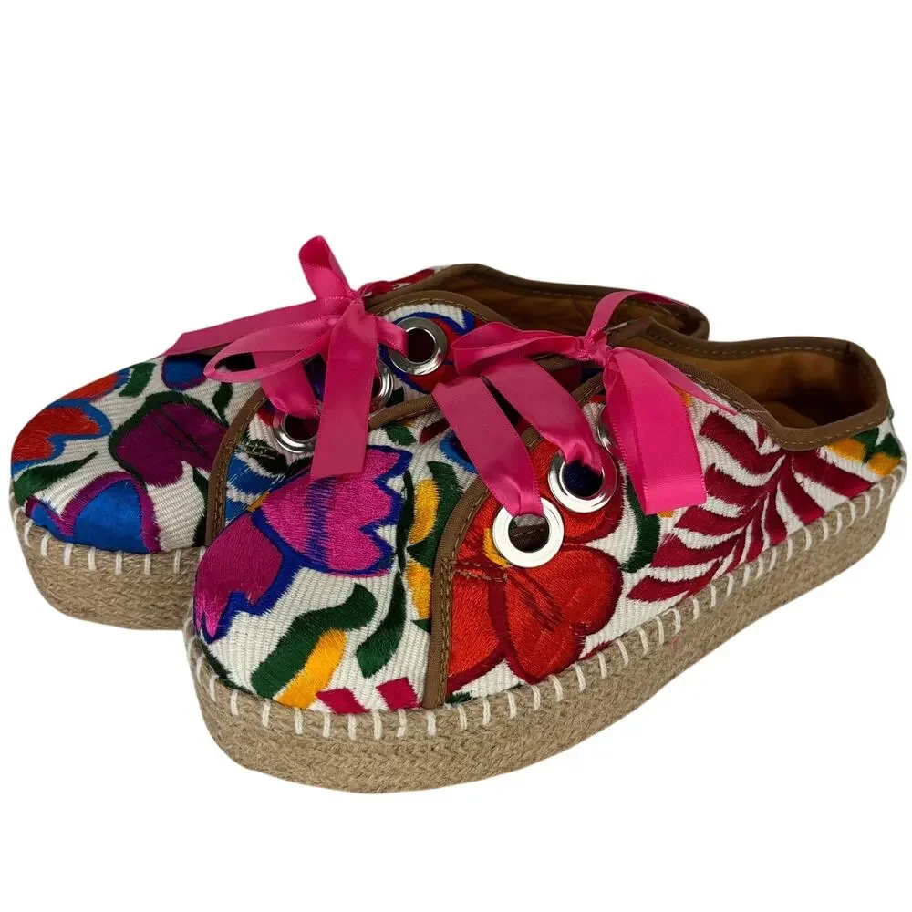 Freedazz Hand Embroidered Sassy Espadrille Shoes 10 floral colorful platform
